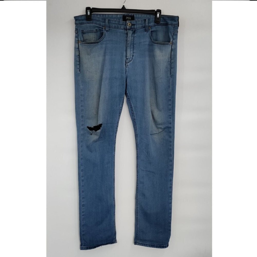Paige Federal High-Rise Ripped Knee Stretch Slim Straight Denim Jeans 38 Men